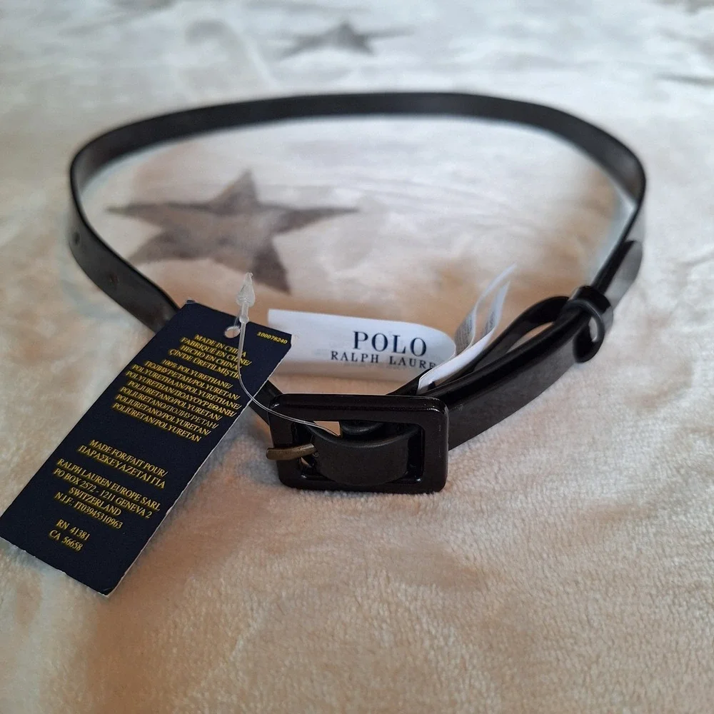 Polo Ralph Lauren Black Solid Belt Size 7 Womens Thin Basic 100% Polyurethane